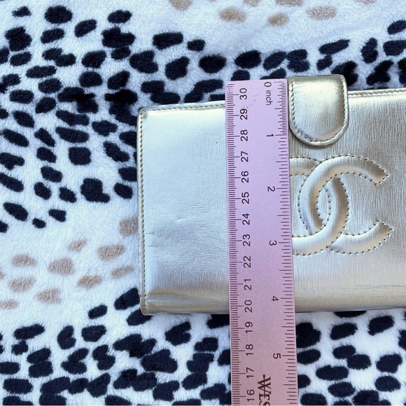 Authentic * CHANEL * CC Logo Leather Bifold Wallet in Light Gold Metallic - Picture 14 of 14